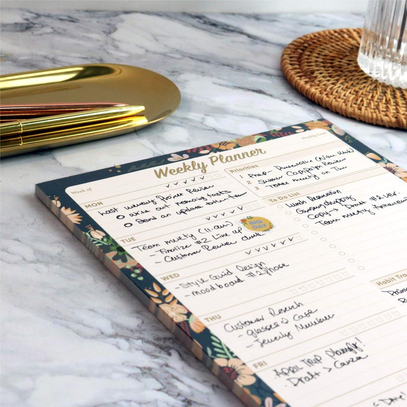 Oriday Weekly Planner Task Organizer Pad - 52 Sheets Undated Planning Tear-away Notepad (7.8" x 10" Dark Flower) - Image 2